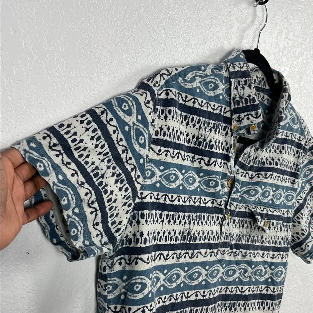 J Crew Shirt Sz M Multicolor Short Sleeve Button Down Aztec Print‎ Cotton TC0776